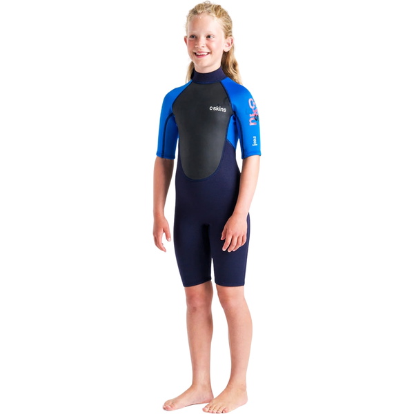 2026 C-Skins Junior Element 3/2mm Back Zip Shorty Wetsuit C-EL32SHJ - Slate / Cyan / Multi